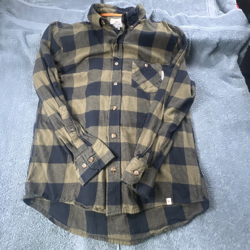 Field & Stream Flannel Shirt Men's Sz M Green Plaid Heavy Cotton Outdoor Hiking